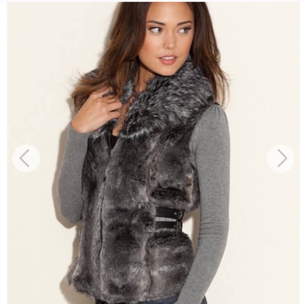 GUESS Long Angeles GIGI Faux Fur Vest Size XS